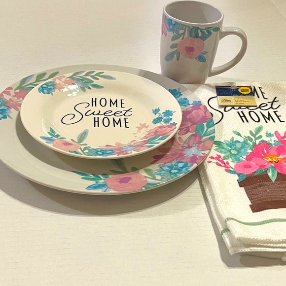 3 PIECE SPRING DECORATIVE CERAMIC DISH WARE AND TOWEL (COFFE MUG NOT INCLUDED) - Picture 3 of 4